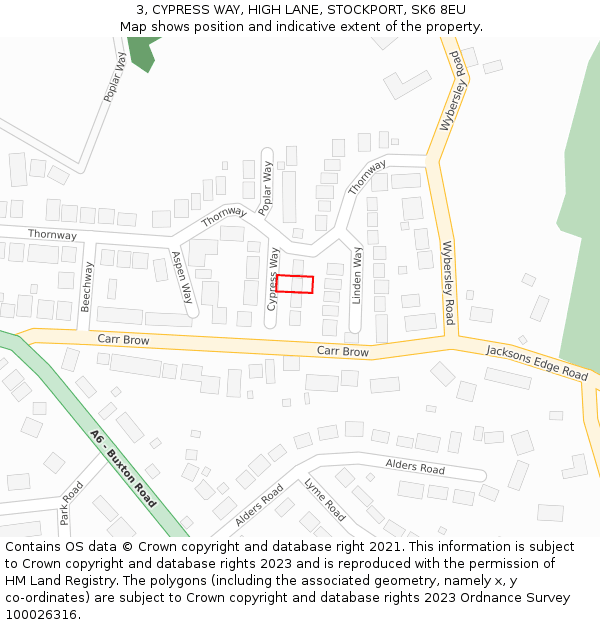 3, CYPRESS WAY, HIGH LANE, STOCKPORT, SK6 8EU: Location map and indicative extent of plot