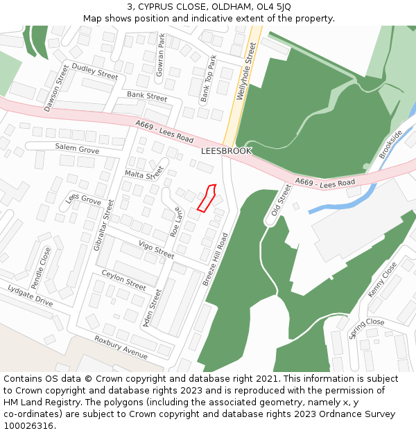 3, CYPRUS CLOSE, OLDHAM, OL4 5JQ: Location map and indicative extent of plot