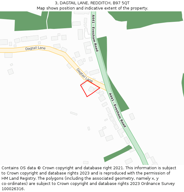 3, DAGTAIL LANE, REDDITCH, B97 5QT: Location map and indicative extent of plot