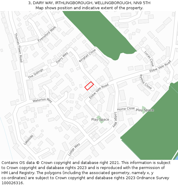 3, DAIRY WAY, IRTHLINGBOROUGH, WELLINGBOROUGH, NN9 5TH: Location map and indicative extent of plot