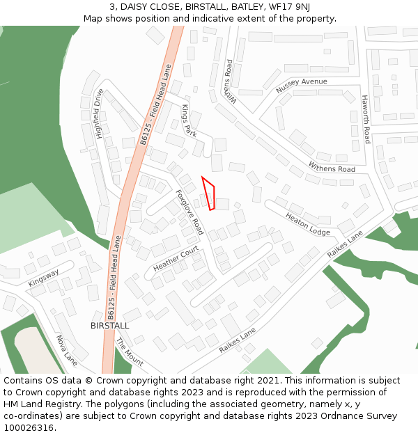 3, DAISY CLOSE, BIRSTALL, BATLEY, WF17 9NJ: Location map and indicative extent of plot