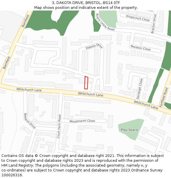 3, DAKOTA DRIVE, BRISTOL, BS14 0TF: Location map and indicative extent of plot