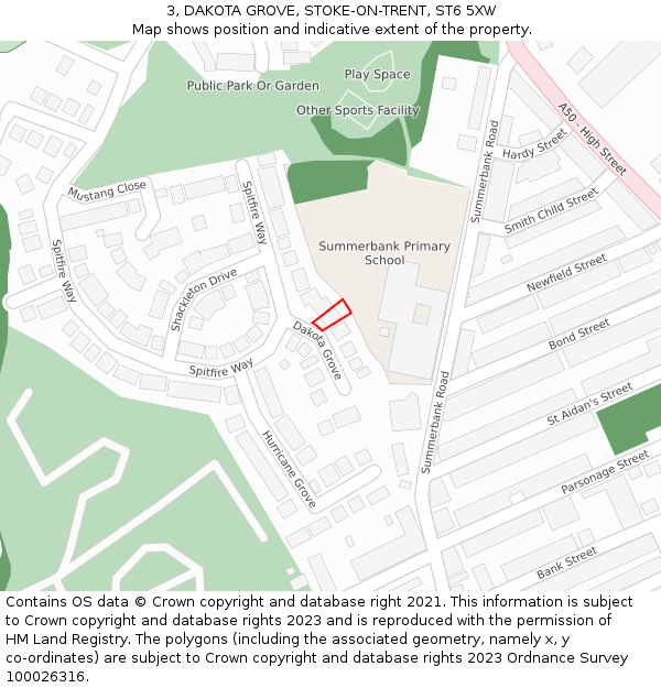 3, DAKOTA GROVE, STOKE-ON-TRENT, ST6 5XW: Location map and indicative extent of plot