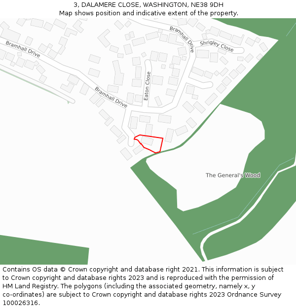 3, DALAMERE CLOSE, WASHINGTON, NE38 9DH: Location map and indicative extent of plot