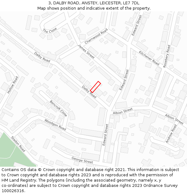 3, DALBY ROAD, ANSTEY, LEICESTER, LE7 7DL: Location map and indicative extent of plot