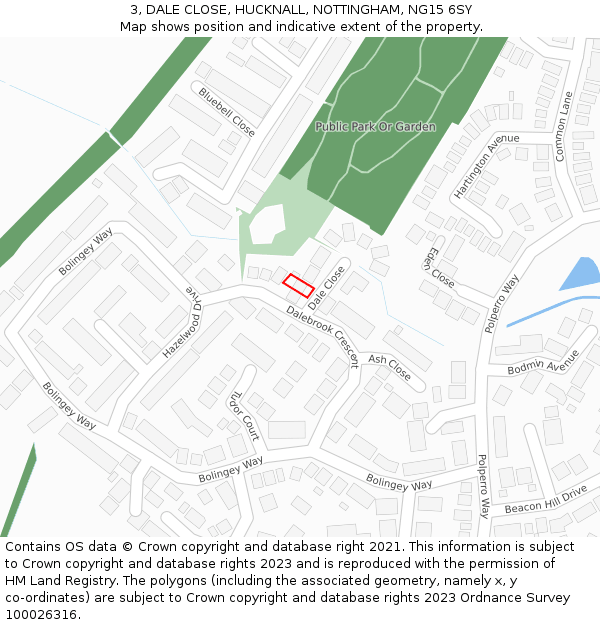 3, DALE CLOSE, HUCKNALL, NOTTINGHAM, NG15 6SY: Location map and indicative extent of plot
