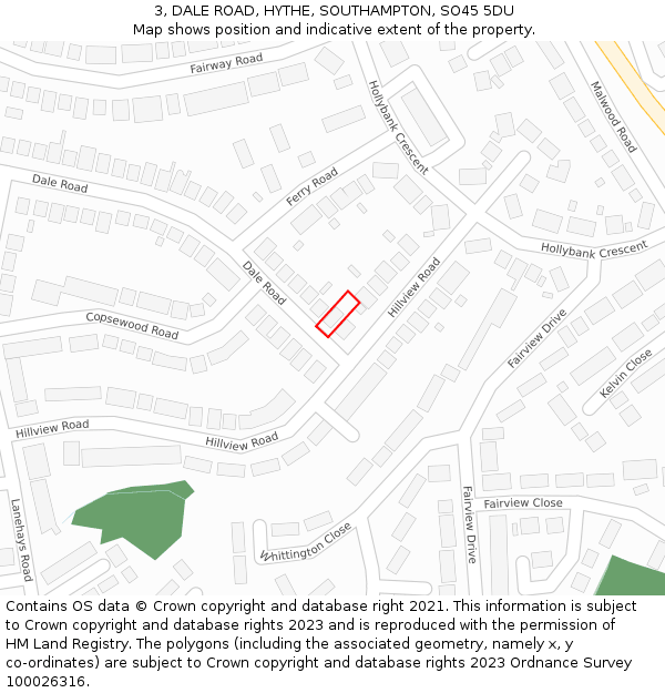 3, DALE ROAD, HYTHE, SOUTHAMPTON, SO45 5DU: Location map and indicative extent of plot