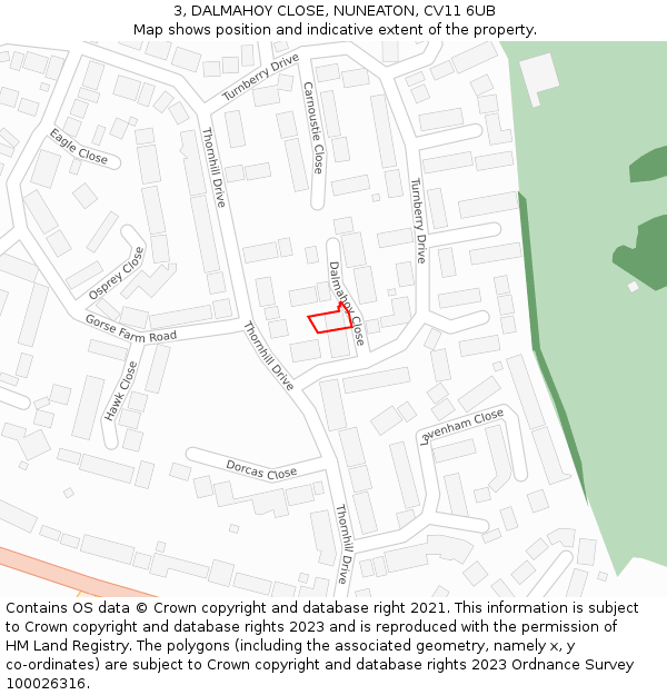 3, DALMAHOY CLOSE, NUNEATON, CV11 6UB: Location map and indicative extent of plot