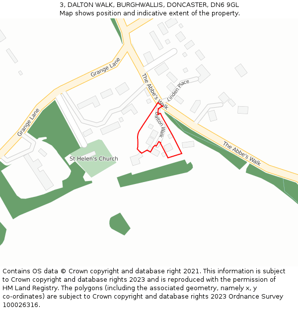 3, DALTON WALK, BURGHWALLIS, DONCASTER, DN6 9GL: Location map and indicative extent of plot