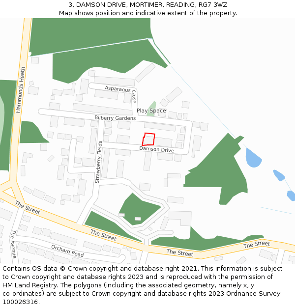 3, DAMSON DRIVE, MORTIMER, READING, RG7 3WZ: Location map and indicative extent of plot