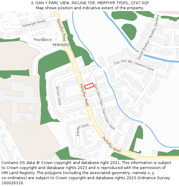 3, DAN Y PARC VIEW, INCLINE TOP, MERTHYR TYDFIL, CF47 0GF: Location map and indicative extent of plot