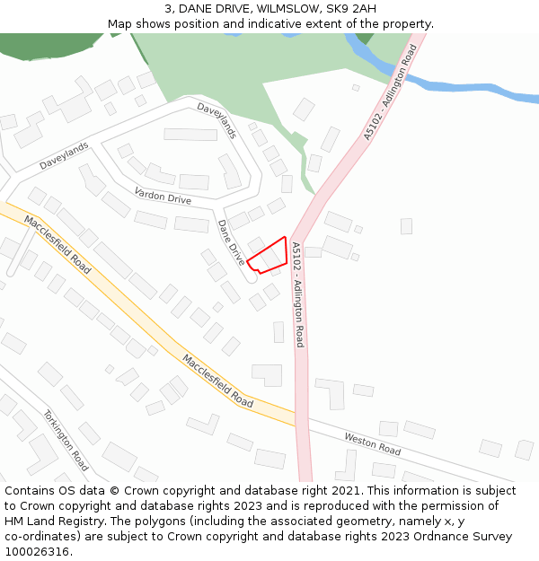 3, DANE DRIVE, WILMSLOW, SK9 2AH: Location map and indicative extent of plot