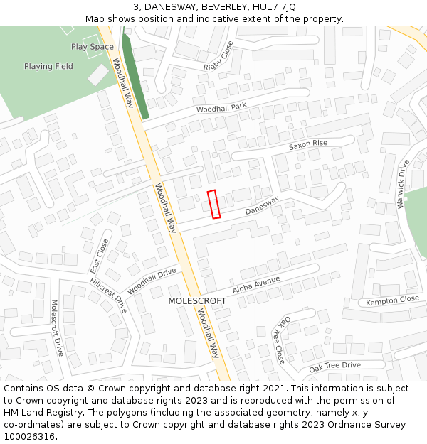 3, DANESWAY, BEVERLEY, HU17 7JQ: Location map and indicative extent of plot