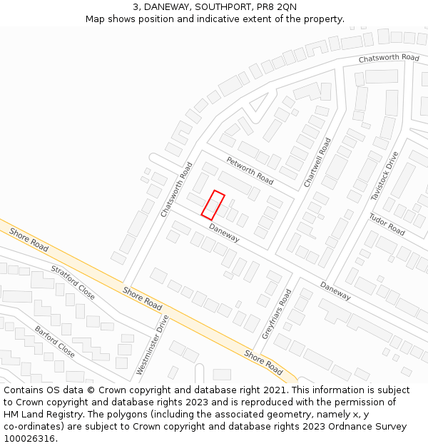 3, DANEWAY, SOUTHPORT, PR8 2QN: Location map and indicative extent of plot