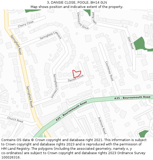 3, DANSIE CLOSE, POOLE, BH14 0LN: Location map and indicative extent of plot
