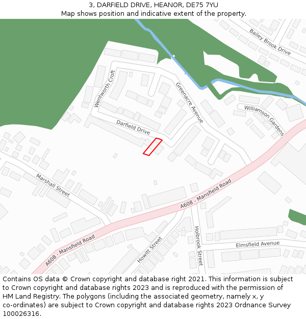 3, DARFIELD DRIVE, HEANOR, DE75 7YU: Location map and indicative extent of plot