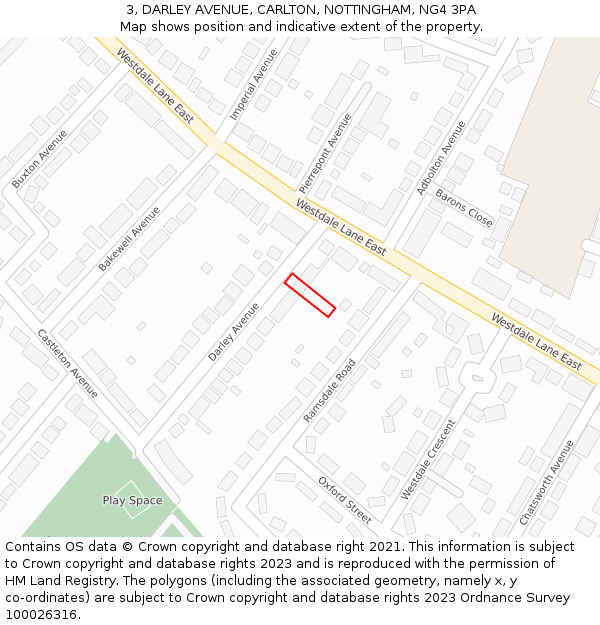 3, DARLEY AVENUE, CARLTON, NOTTINGHAM, NG4 3PA: Location map and indicative extent of plot