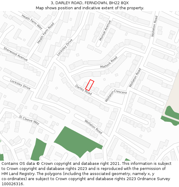 3, DARLEY ROAD, FERNDOWN, BH22 8QX: Location map and indicative extent of plot