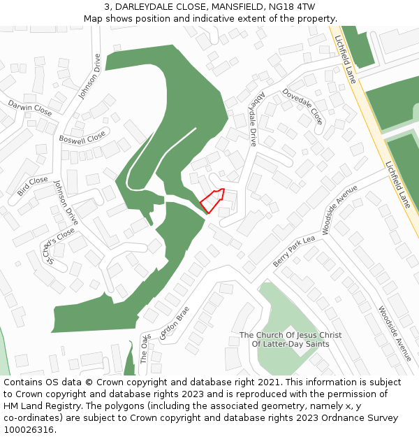 3, DARLEYDALE CLOSE, MANSFIELD, NG18 4TW: Location map and indicative extent of plot