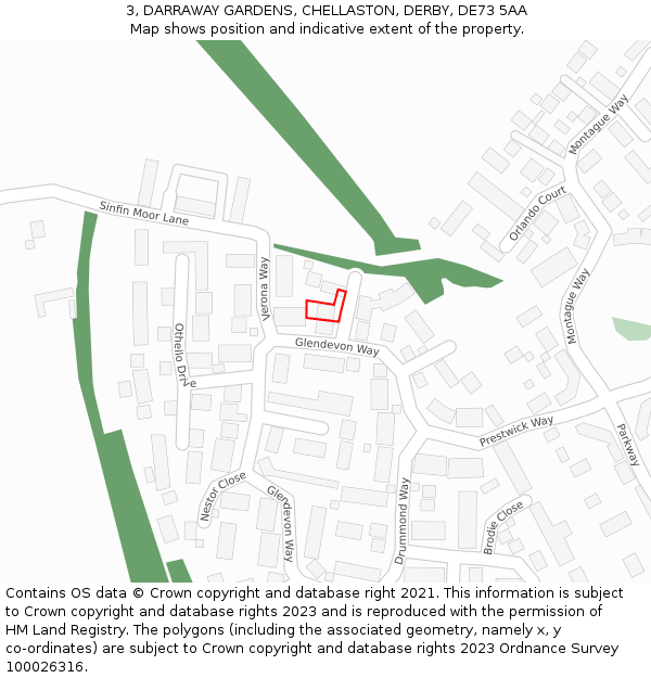 3, DARRAWAY GARDENS, CHELLASTON, DERBY, DE73 5AA: Location map and indicative extent of plot