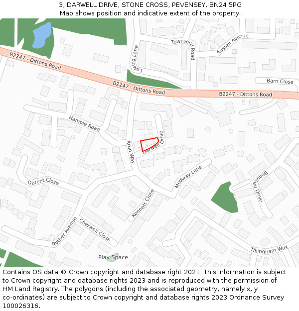 3, DARWELL DRIVE, STONE CROSS, PEVENSEY, BN24 5PG: Location map and indicative extent of plot