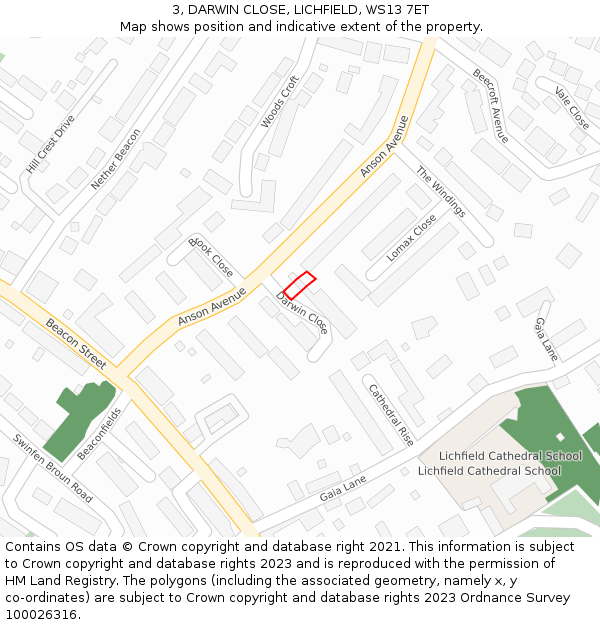 3, DARWIN CLOSE, LICHFIELD, WS13 7ET: Location map and indicative extent of plot