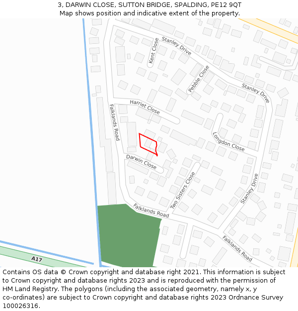 3, DARWIN CLOSE, SUTTON BRIDGE, SPALDING, PE12 9QT: Location map and indicative extent of plot