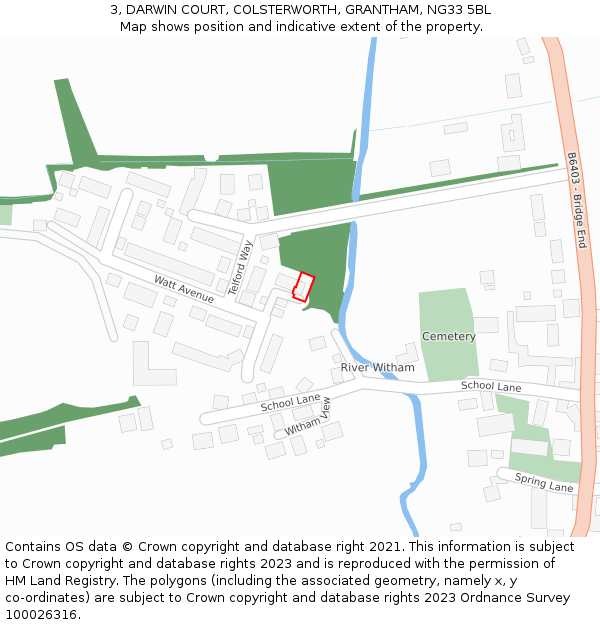 3, DARWIN COURT, COLSTERWORTH, GRANTHAM, NG33 5BL: Location map and indicative extent of plot