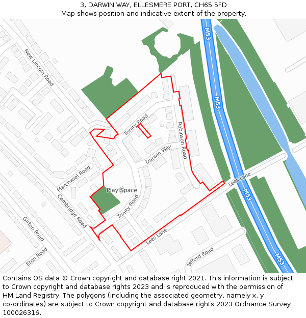 3, DARWIN WAY, ELLESMERE PORT, CH65 5FD: Location map and indicative extent of plot