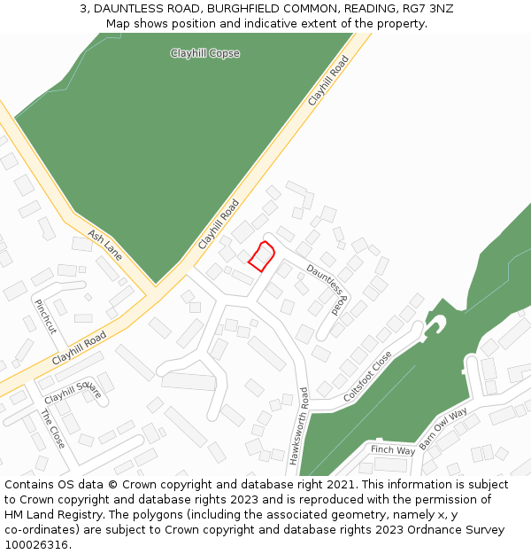 3, DAUNTLESS ROAD, BURGHFIELD COMMON, READING, RG7 3NZ: Location map and indicative extent of plot