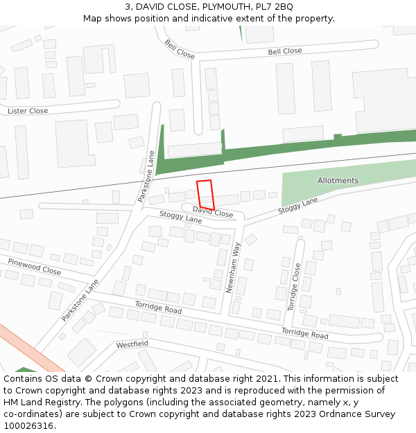3, DAVID CLOSE, PLYMOUTH, PL7 2BQ: Location map and indicative extent of plot