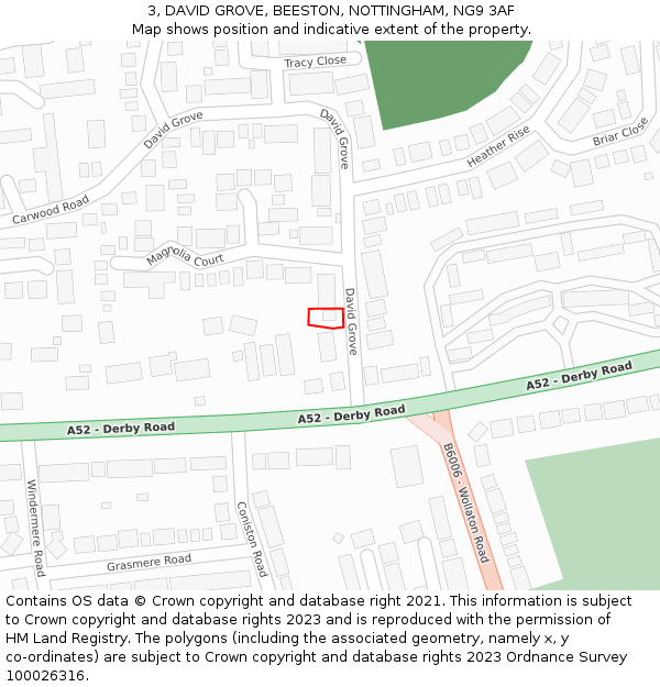 3, DAVID GROVE, BEESTON, NOTTINGHAM, NG9 3AF: Location map and indicative extent of plot