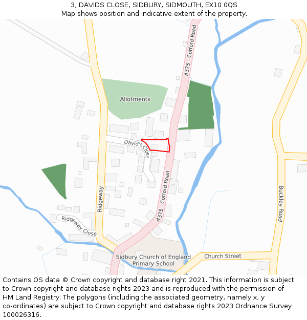 3, DAVIDS CLOSE, SIDBURY, SIDMOUTH, EX10 0QS: Location map and indicative extent of plot