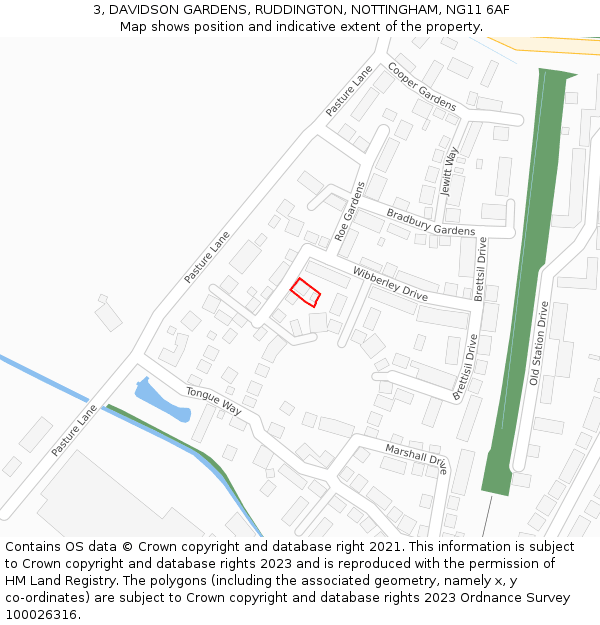 3, DAVIDSON GARDENS, RUDDINGTON, NOTTINGHAM, NG11 6AF: Location map and indicative extent of plot