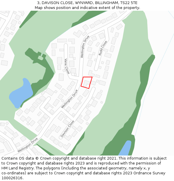 3, DAVISON CLOSE, WYNYARD, BILLINGHAM, TS22 5TE: Location map and indicative extent of plot