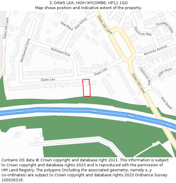 3, DAWS LEA, HIGH WYCOMBE, HP11 1QG: Location map and indicative extent of plot