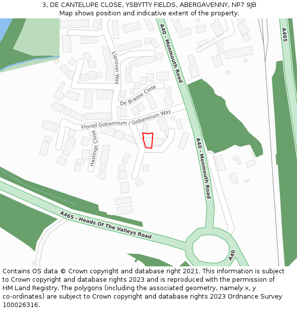 3, DE CANTELUPE CLOSE, YSBYTTY FIELDS, ABERGAVENNY, NP7 9JB: Location map and indicative extent of plot