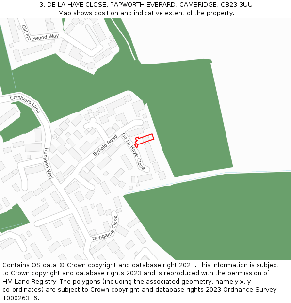 3, DE LA HAYE CLOSE, PAPWORTH EVERARD, CAMBRIDGE, CB23 3UU: Location map and indicative extent of plot