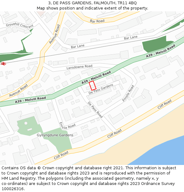 3, DE PASS GARDENS, FALMOUTH, TR11 4BQ: Location map and indicative extent of plot