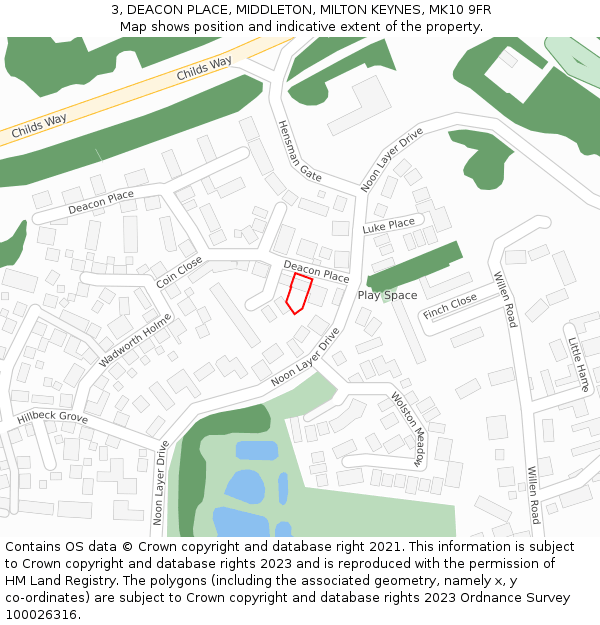 3, DEACON PLACE, MIDDLETON, MILTON KEYNES, MK10 9FR: Location map and indicative extent of plot