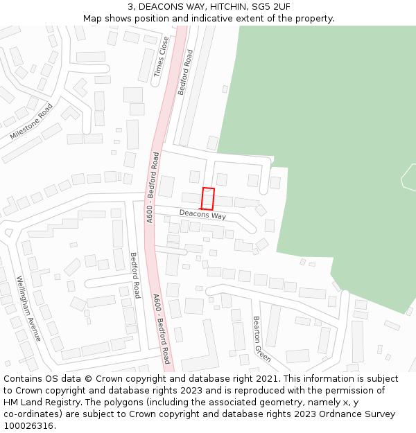 3, DEACONS WAY, HITCHIN, SG5 2UF: Location map and indicative extent of plot