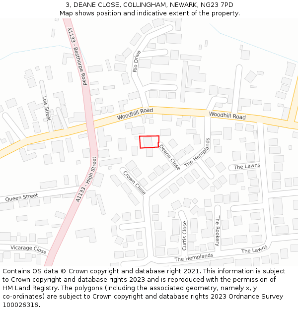 3, DEANE CLOSE, COLLINGHAM, NEWARK, NG23 7PD: Location map and indicative extent of plot