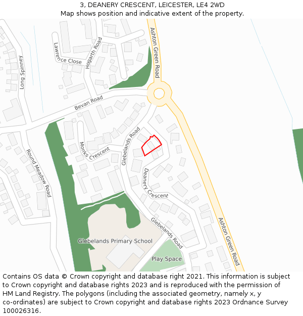 3, DEANERY CRESCENT, LEICESTER, LE4 2WD: Location map and indicative extent of plot