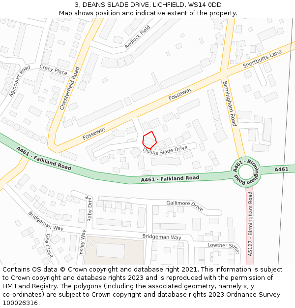 3, DEANS SLADE DRIVE, LICHFIELD, WS14 0DD: Location map and indicative extent of plot
