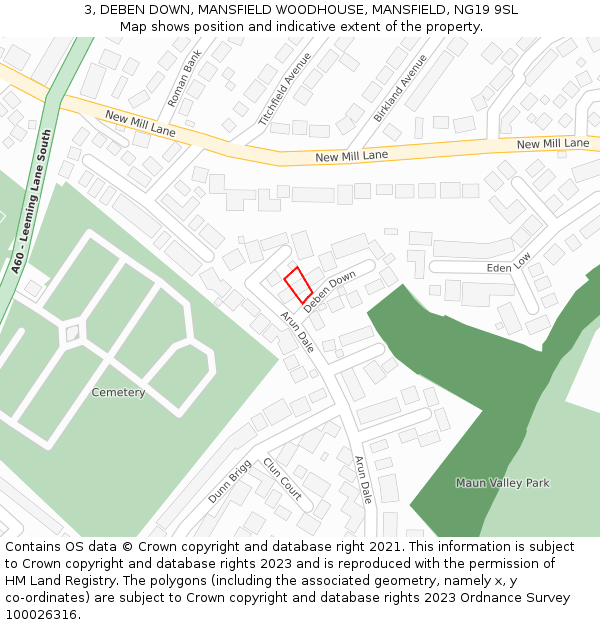 3, DEBEN DOWN, MANSFIELD WOODHOUSE, MANSFIELD, NG19 9SL: Location map and indicative extent of plot