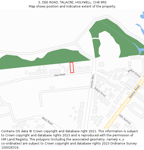 3, DEE ROAD, TALACRE, HOLYWELL, CH8 9RS: Location map and indicative extent of plot