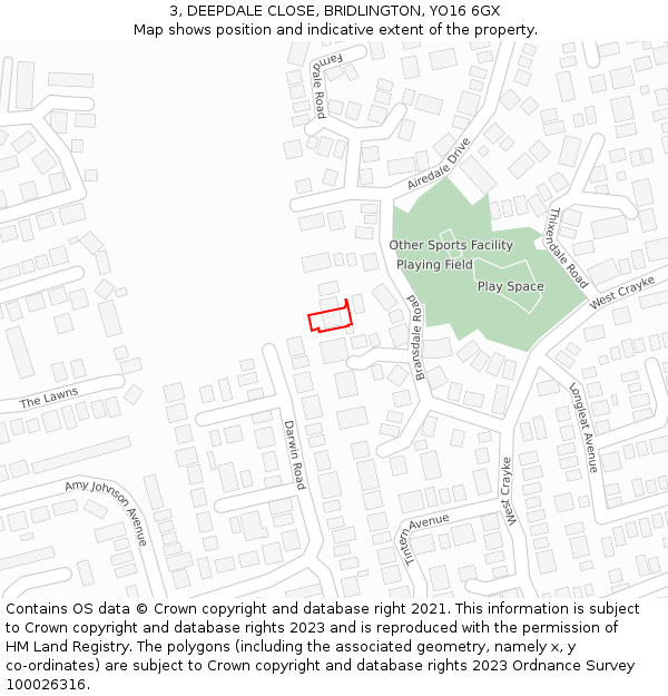 3, DEEPDALE CLOSE, BRIDLINGTON, YO16 6GX: Location map and indicative extent of plot