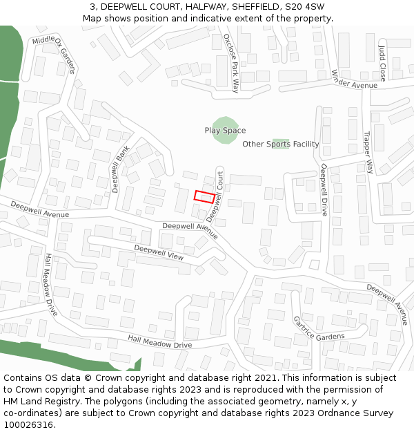 3, DEEPWELL COURT, HALFWAY, SHEFFIELD, S20 4SW: Location map and indicative extent of plot