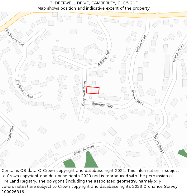 3, DEEPWELL DRIVE, CAMBERLEY, GU15 2HF: Location map and indicative extent of plot