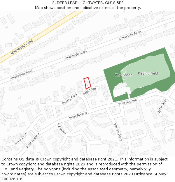 3, DEER LEAP, LIGHTWATER, GU18 5PF: Location map and indicative extent of plot